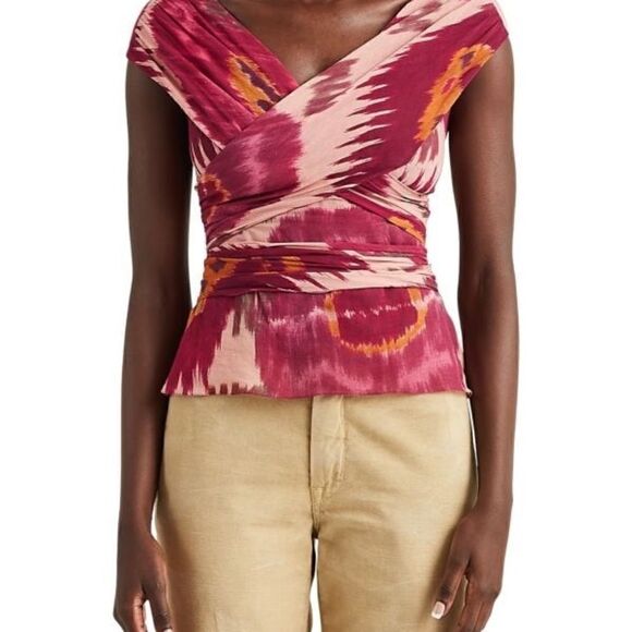 Ralph Lauren Collection Idonia Sleeveless Crisscross Voile Blouse in Multi Ikat - Picture 14 of 17
